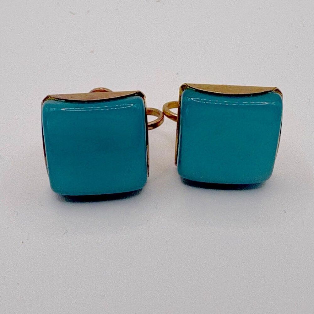 Vintage Turquoise Blue Screw Back Gold Tone Earrings Retro Preppy